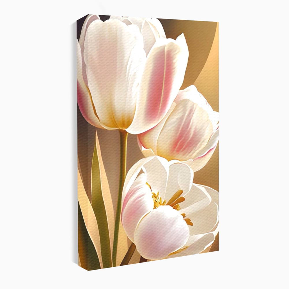 Tablou canvas cu tablou canvas cu trei lalele, fara rama, pe sasiu de lemn